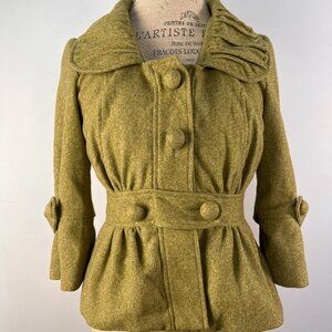 Anthropologie Tabitha Ruffle Crop Jacket Size 4 Green Ruffel Collar